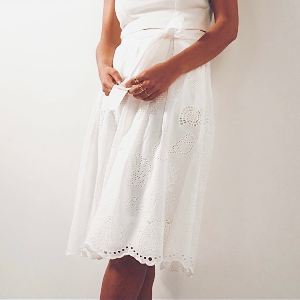 Anthropologie Maeve A-Line Eyelet Midi Skirt 14